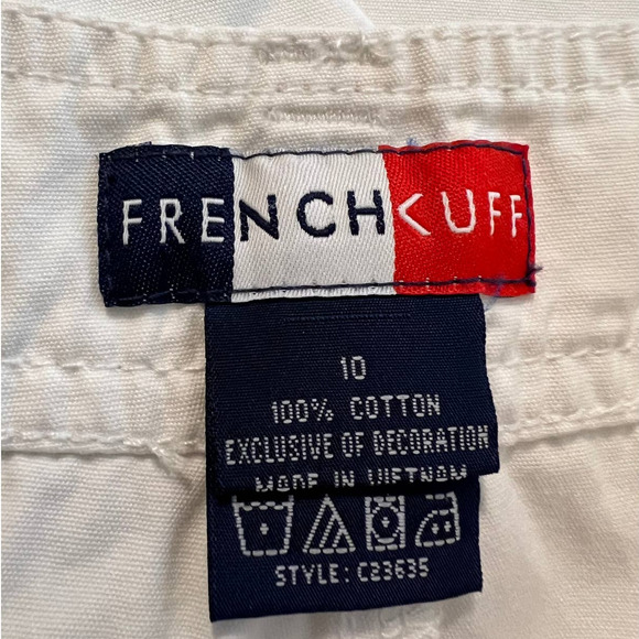 French Cuff Cropped Pants in White with Tan Embroidery Size 10 - Picture 4 of 5